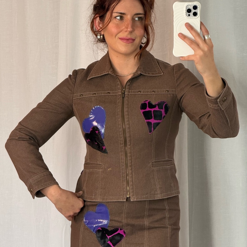 💜 Reworked Y2K Studded Denim Heart Set 💜 (Jacket + Skirt) - Picture 6 of 8